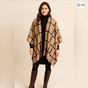 Elegant Tan and Black Women's Poncho